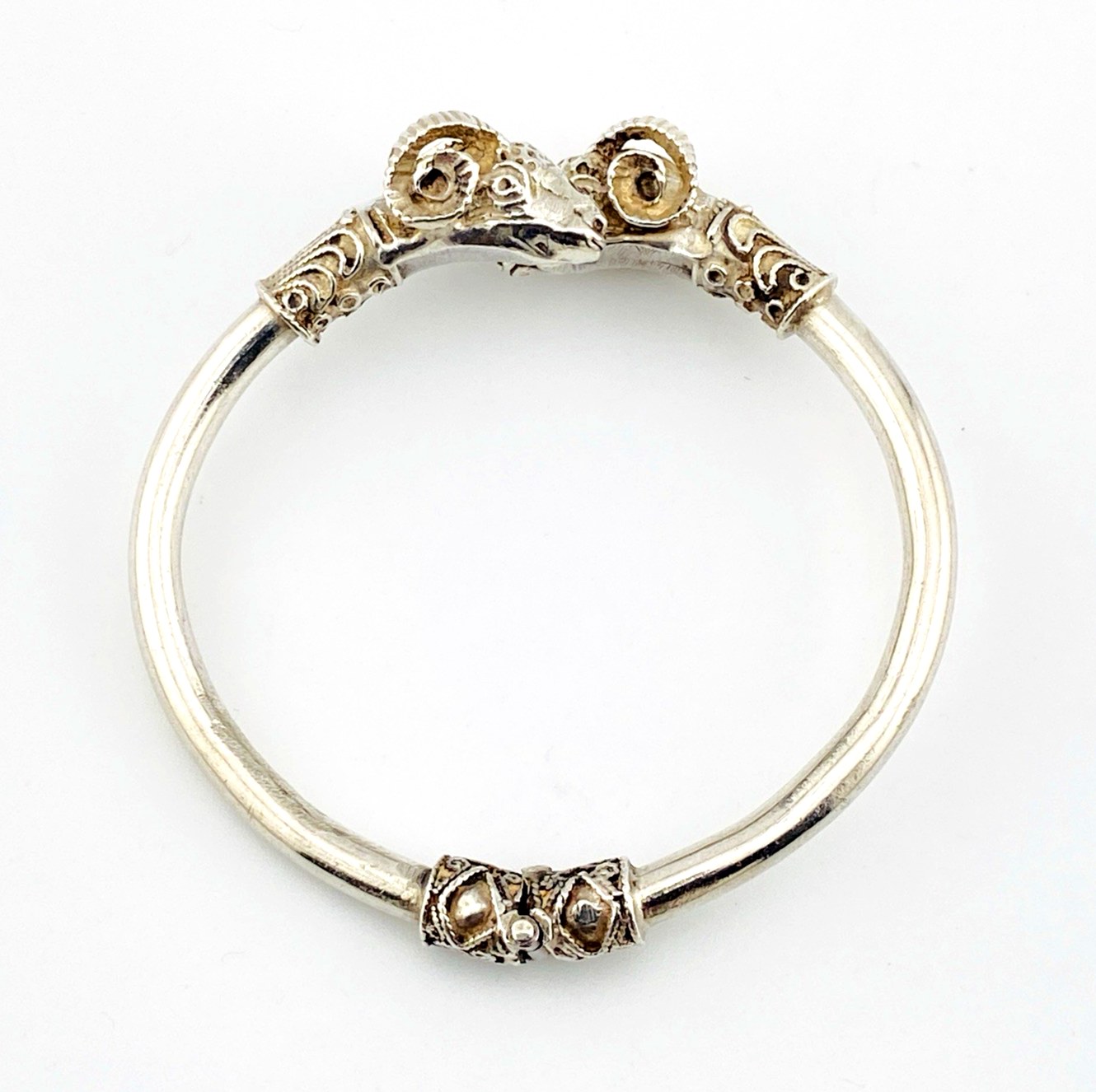 Sterling Silver Ram Head Aries Hinged Bracelet