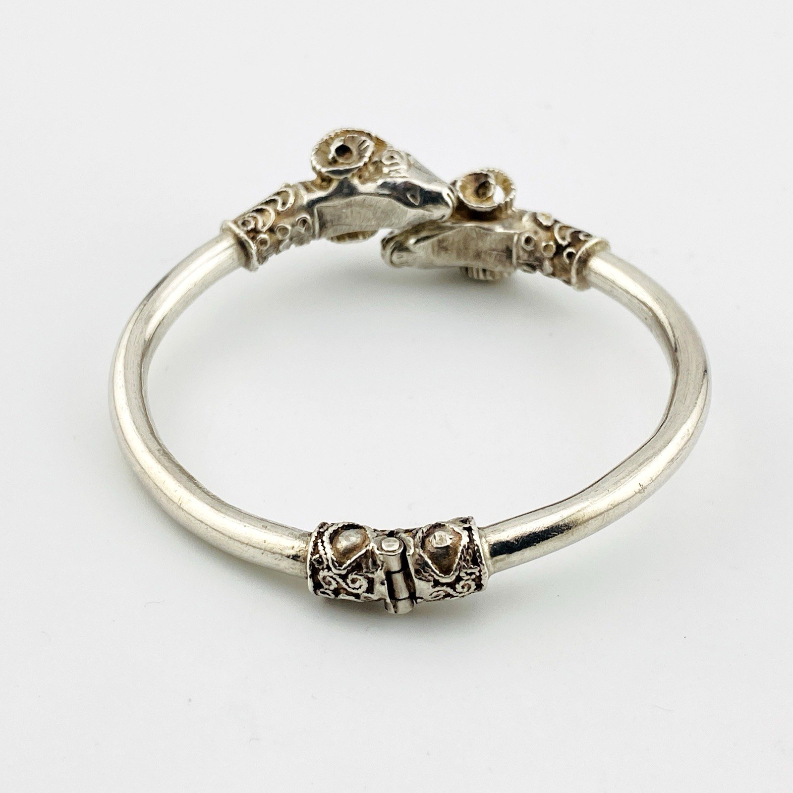 Sterling Silver Ram Head Aries Hinged Bracelet