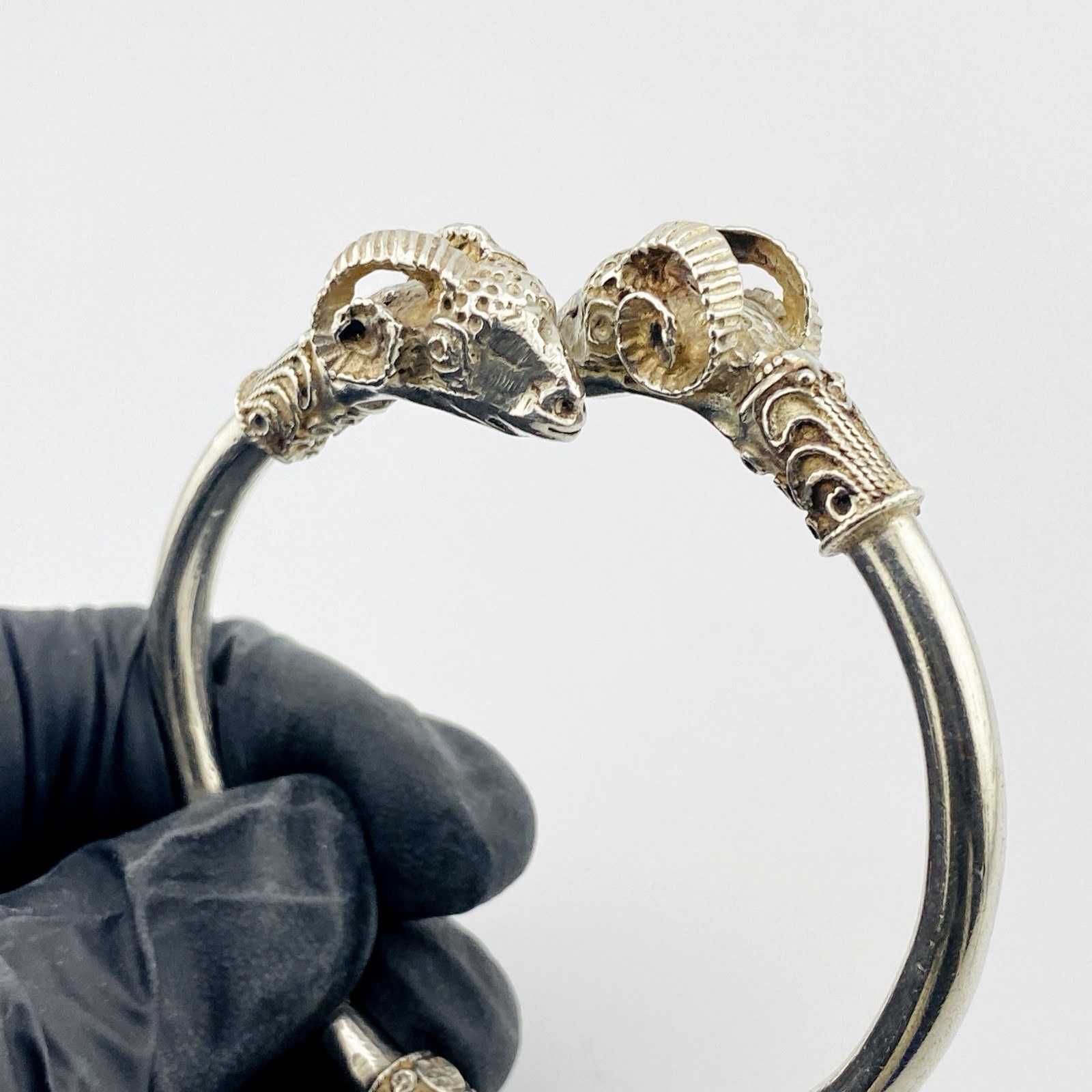 Sterling Silver Ram Head Aries Hinged Bracelet