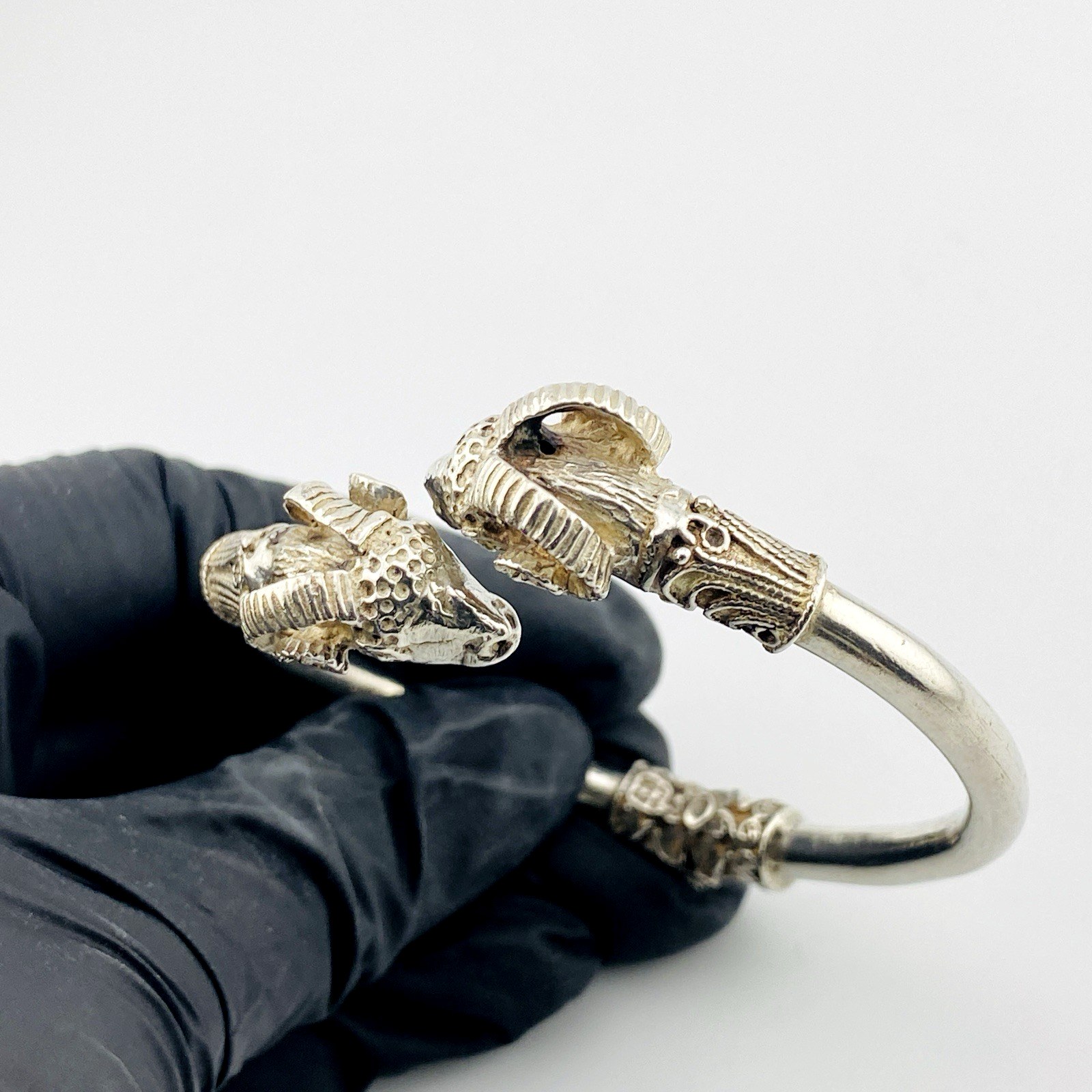Sterling Silver Ram Head Aries Hinged Bracelet