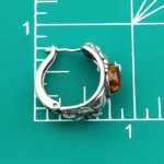 Vintage Sterling Silver Amber Cabochon Hoop Earrings – Carved Leaf Design