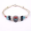 Southwestern Inlay Heart Bracelet: Sterling Silver, Turquoise and Coral
