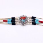 Southwestern Inlay Heart Bracelet: Sterling Silver, Turquoise and Coral