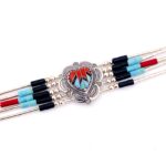 Southwestern Inlay Heart Bracelet: Sterling Silver, Turquoise and Coral