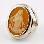 Vintage Sterling Silver Our Lady Shell Cameo Ring – Size 8 Devotional