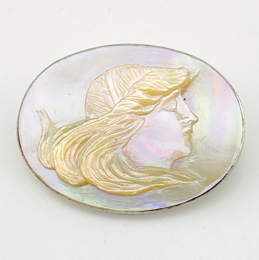 Antique Victorian Mother of Pearl Cameo Brooch in Sterling Silver