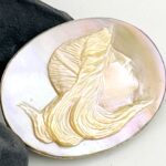Antique Victorian Mother of Pearl Cameo Brooch in Sterling Silver