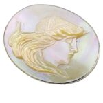 Antique Victorian Mother of Pearl Cameo Brooch in Sterling Silver