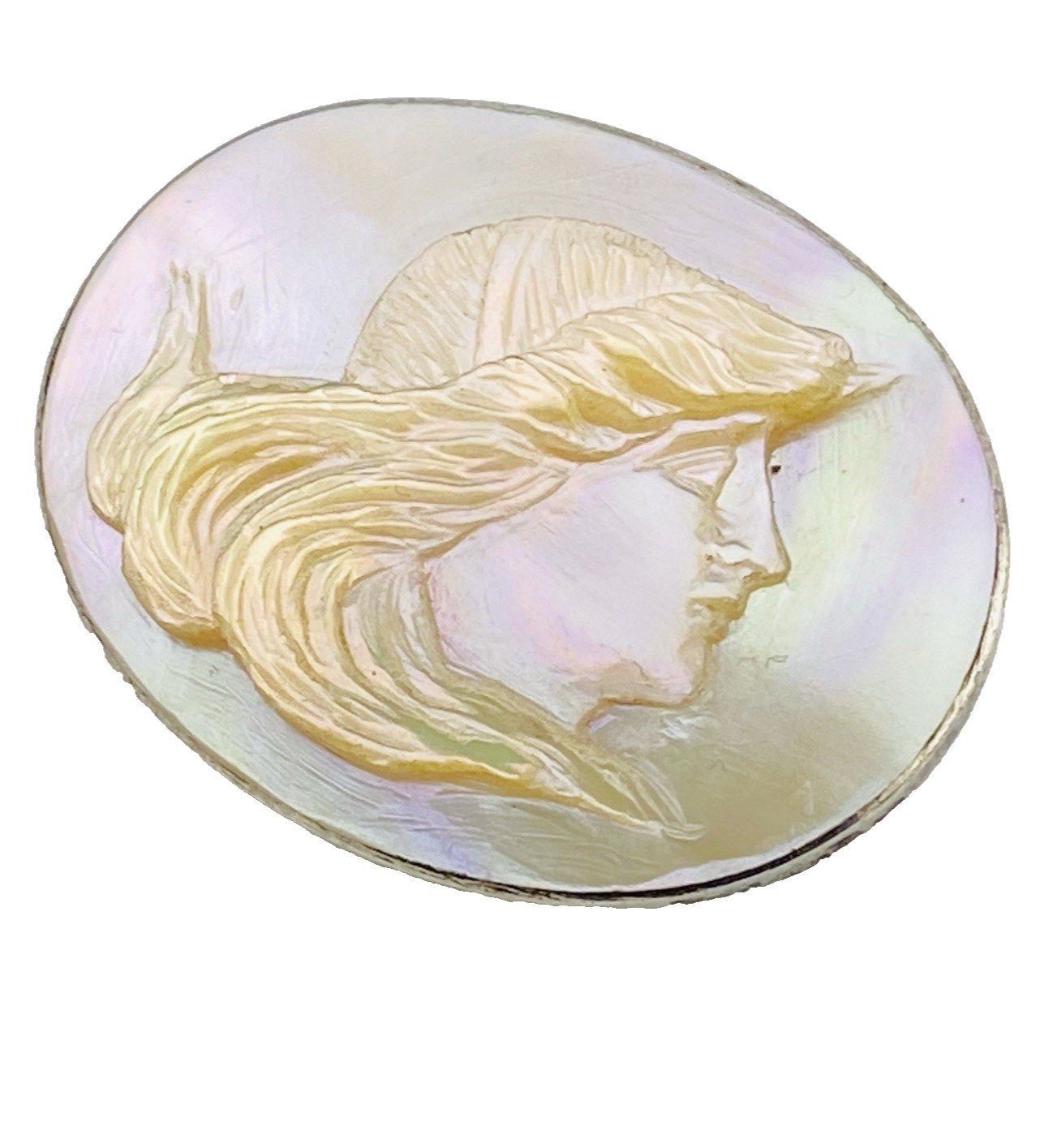 Antique Victorian Mother of Pearl Cameo Brooch in Sterling Silver