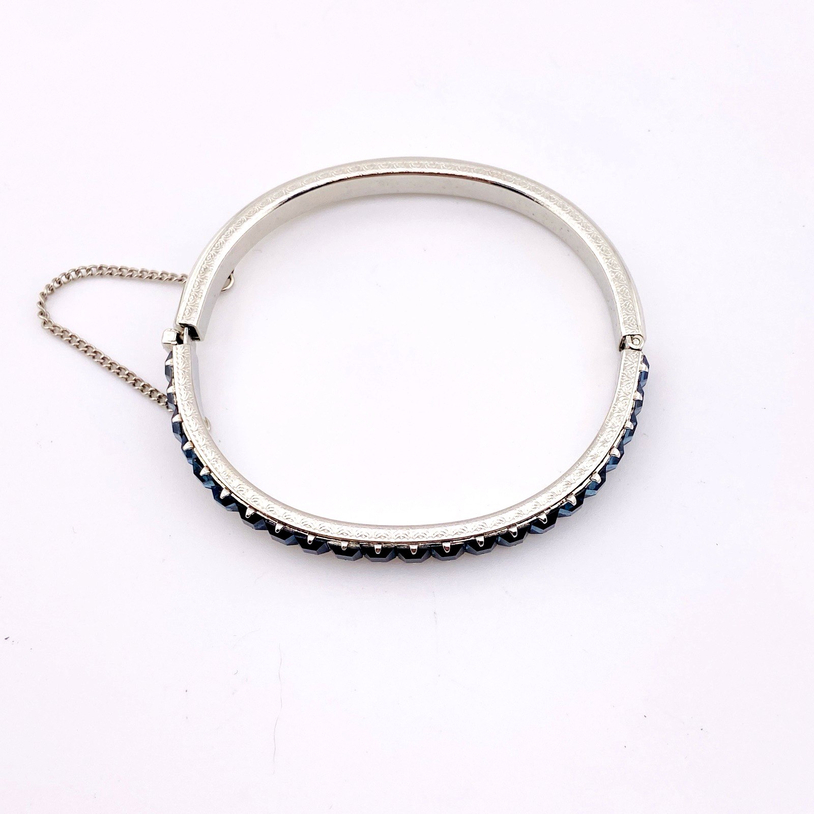 Art Deco Sapphire Blue Glass Clamper Bracelet