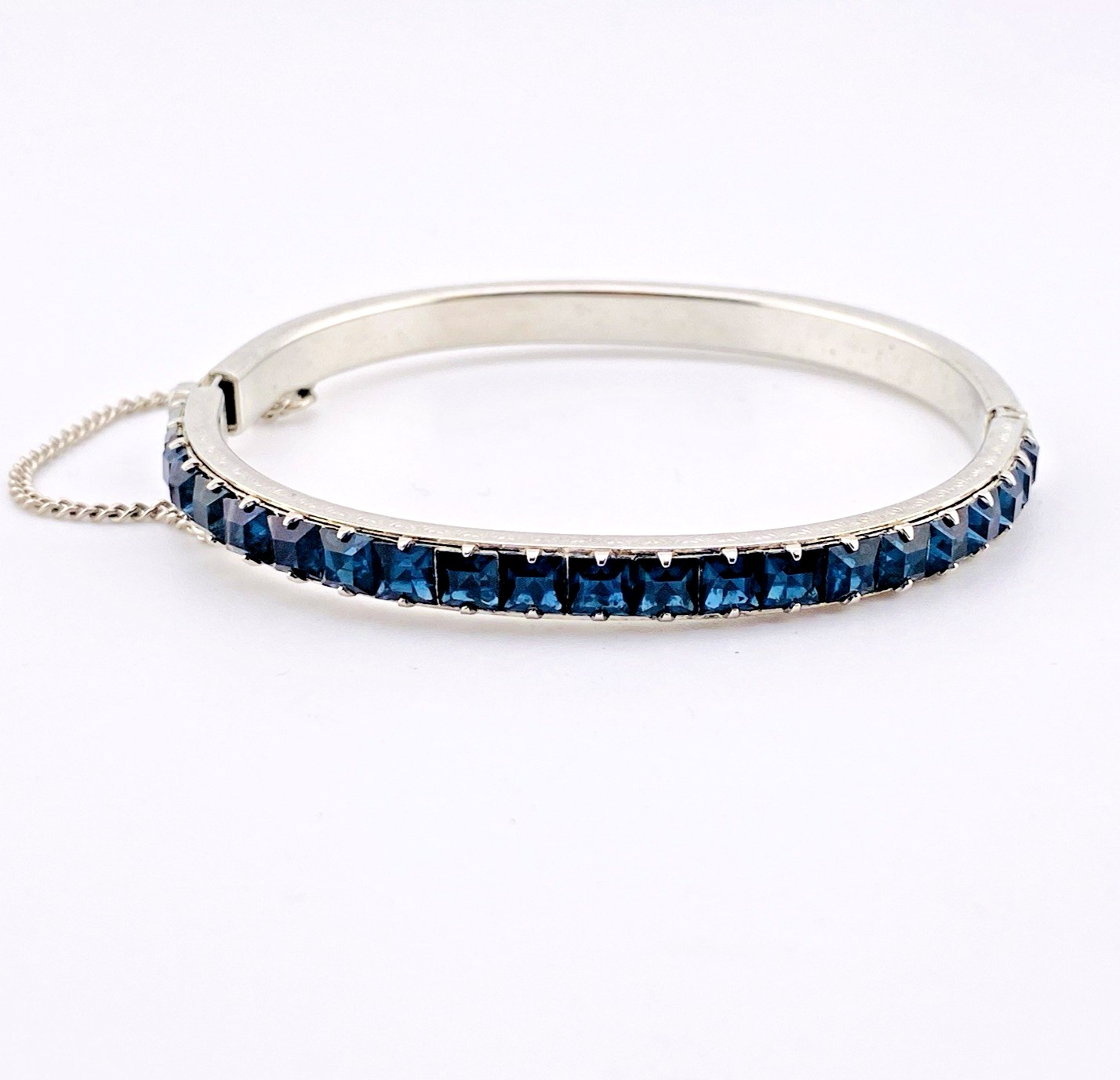 Art Deco Sapphire Blue Glass Clamper Bracelet