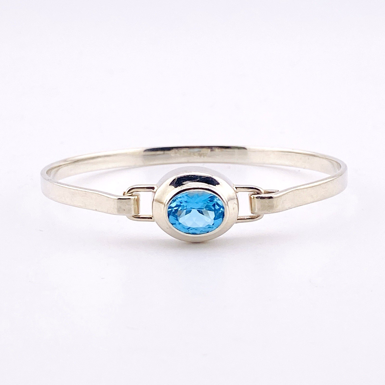 BOMA Sterling Silver Minimalist Cuff Bracelet with Blue Topaz