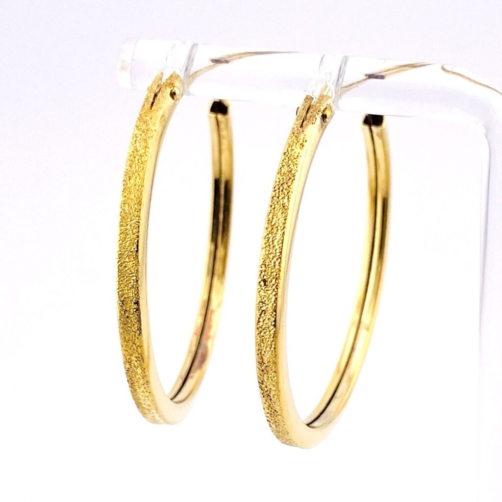Gold Over Sterling Silver Thin Textured Hoop Earrings