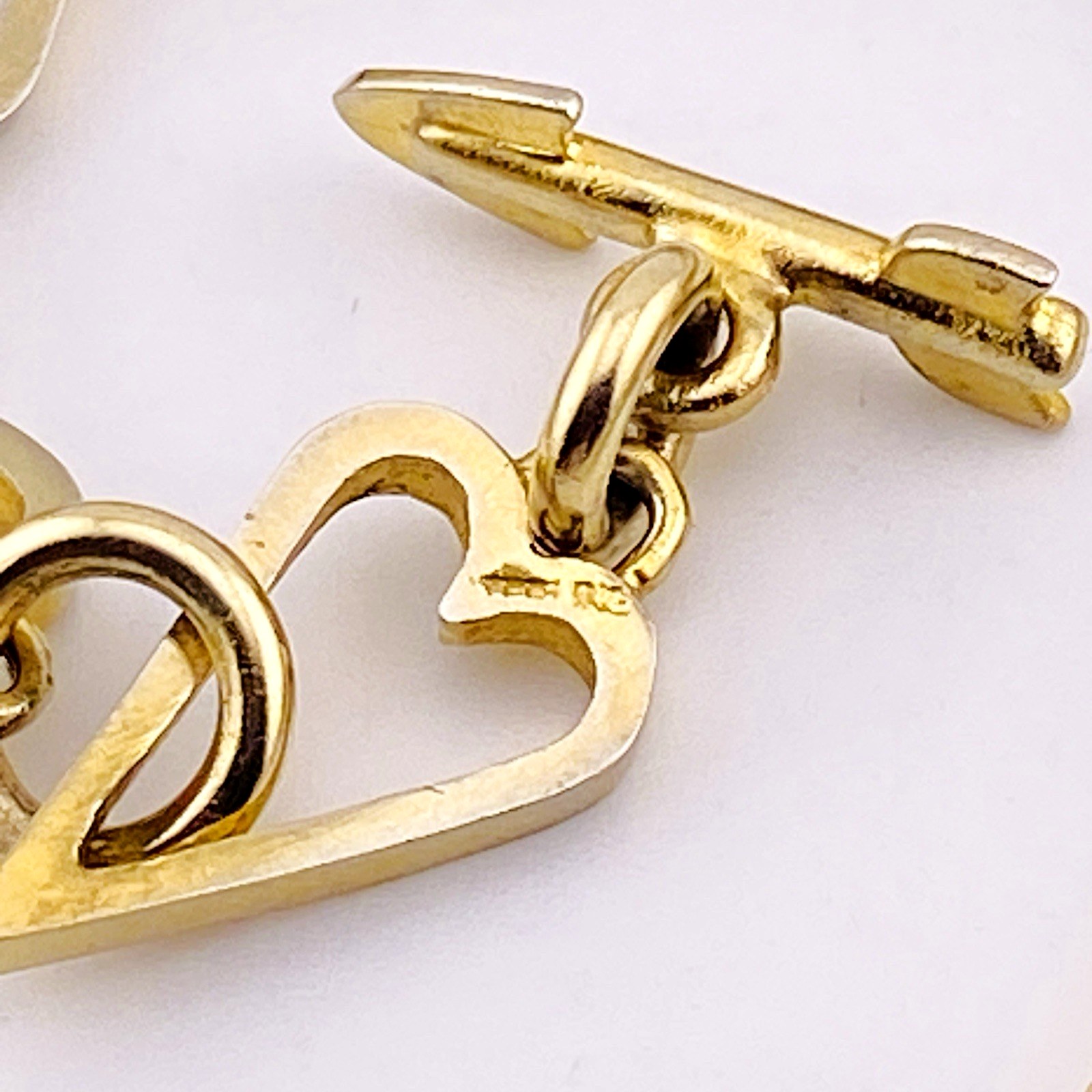Gold Vermeil Sterling Silver Heart Link Bracelet – Arrow Toggle Clasp – Retro Era