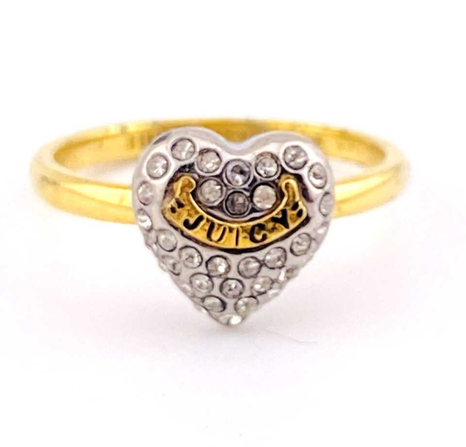 Juicy Couture Puffy Heart Ring Pave Crystal Y2K