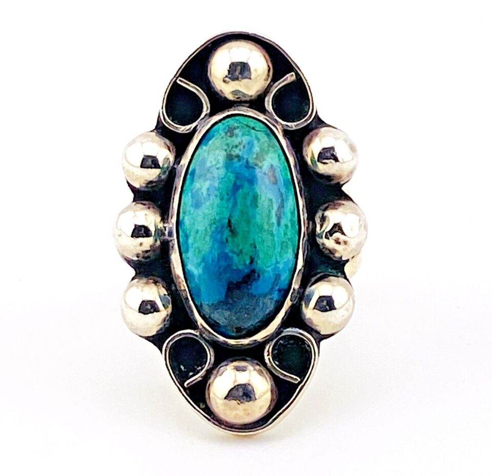 Mexican Sterling Silver North-South Turquoise Ring – Size 7.75