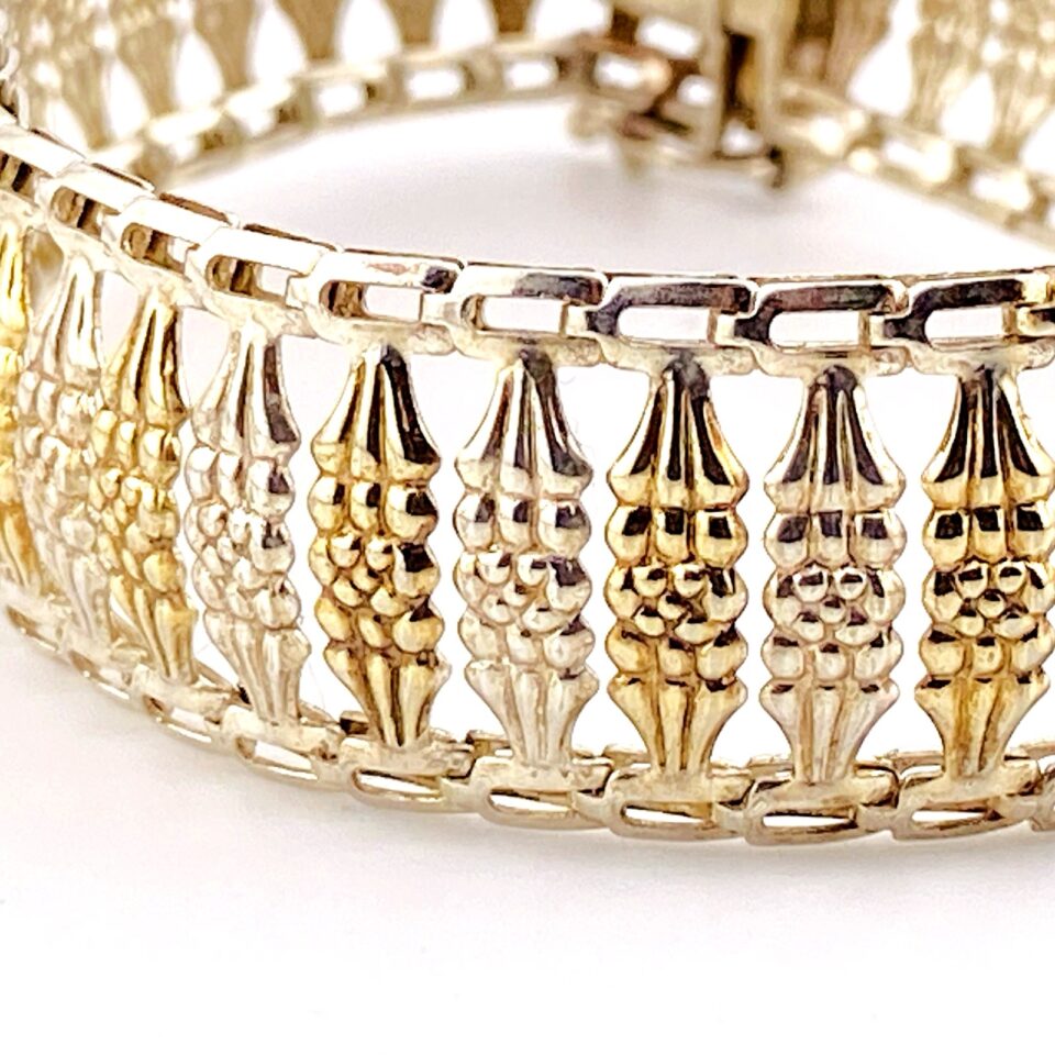 Milor Two-Tone Sterling & Gold Wide Bracelet – Italian Designer 7.5"