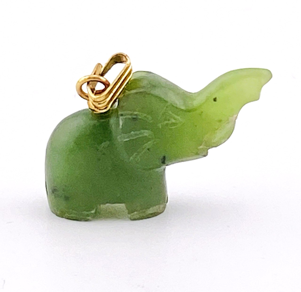 Vintage Nephrite Jade Elephant Pendant – Trunk Up Good Luck Charm