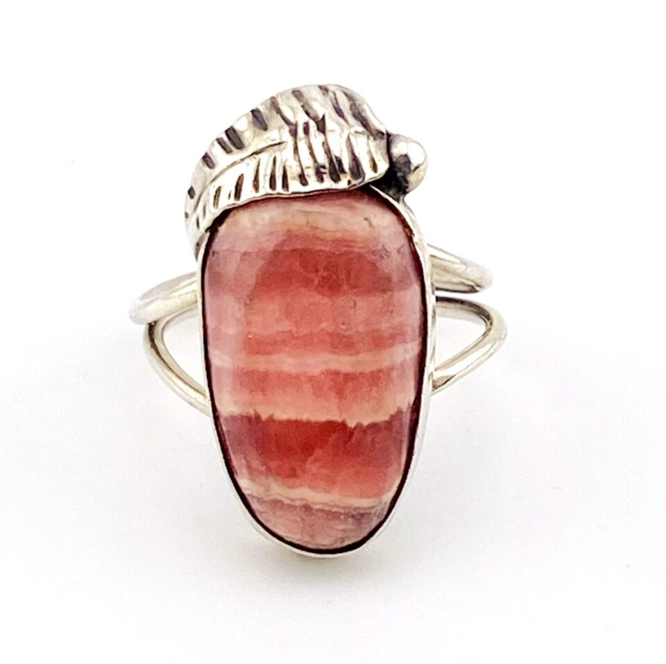 Pink Rhodochrosite Southwest Sterling Silver Ring – Size 7.25