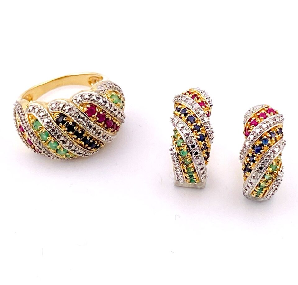 Ross Simons Multi-Gem Bombe Ring & Huggy Earrings – Gold Vermeil Set