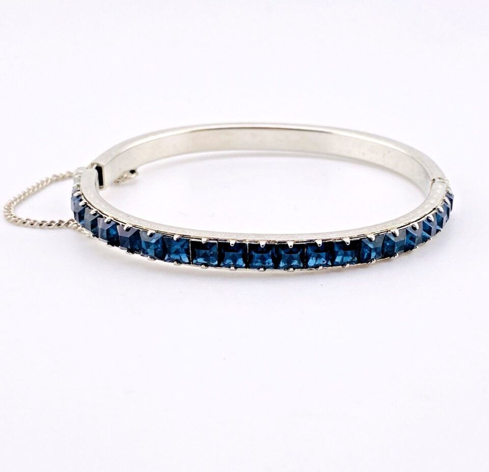 Art Deco Sapphire Blue Glass Clamper Bracelet