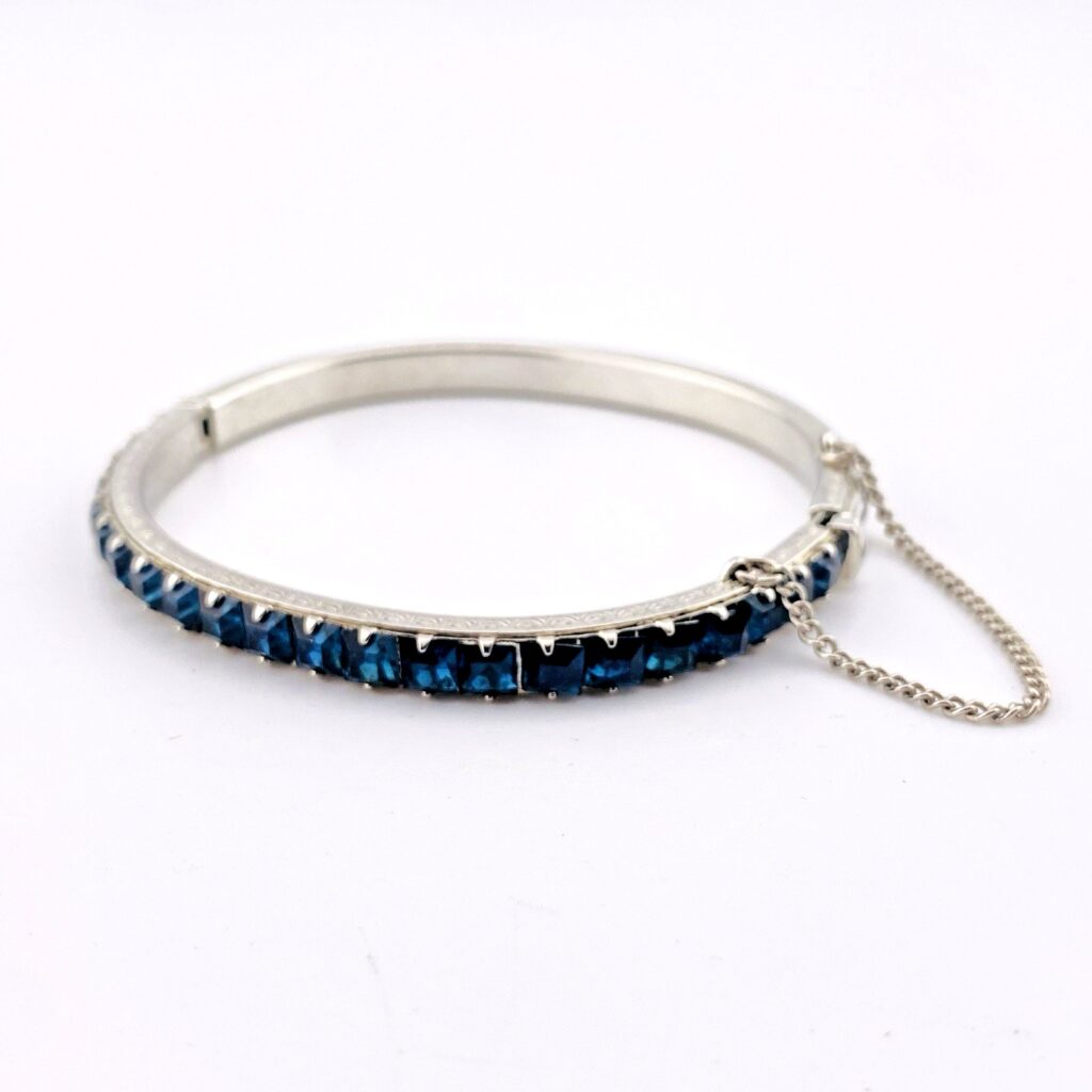 Art Deco Sapphire Blue Glass Clamper Bracelet