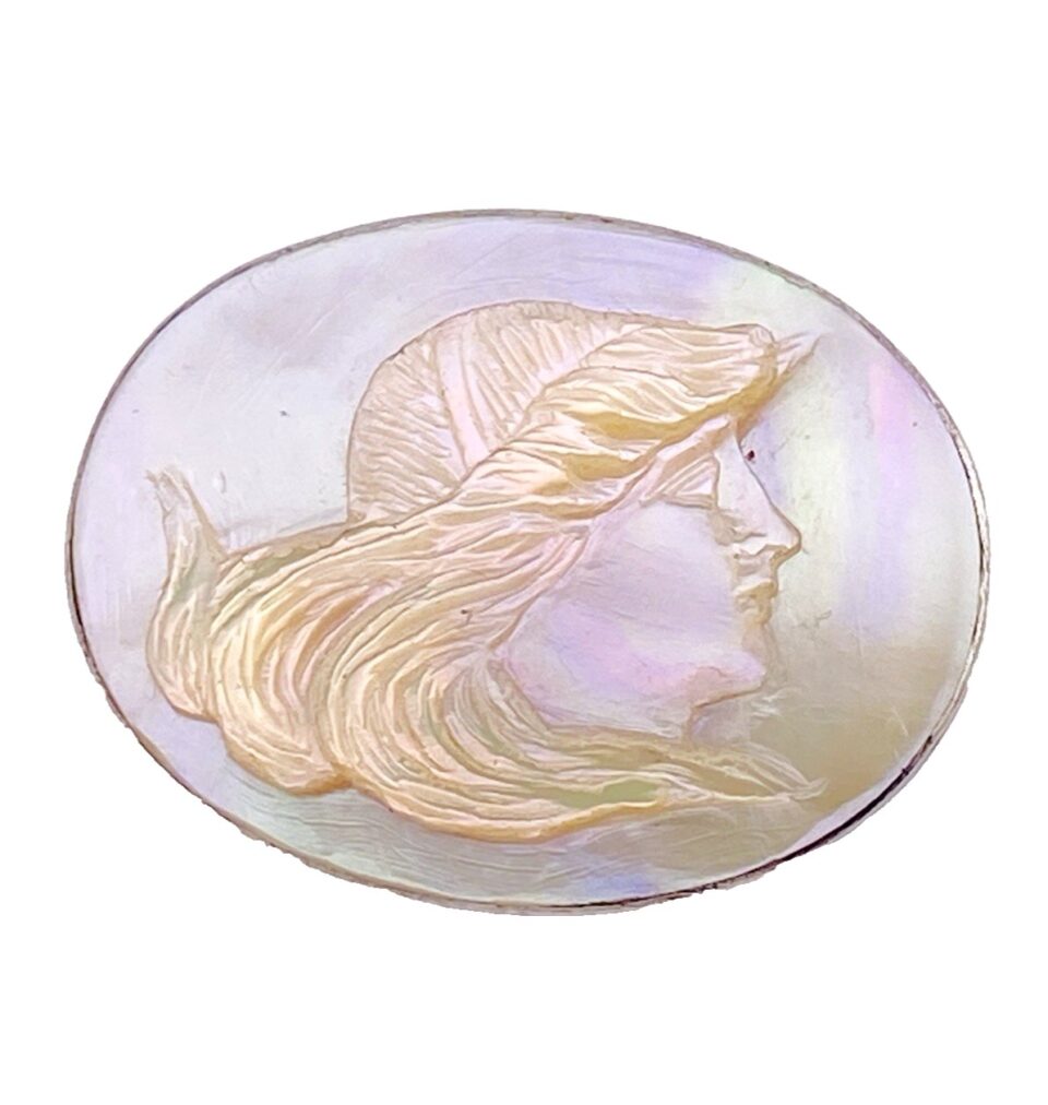 Antique Victorian Mother of Pearl Cameo Brooch in Sterling Silver