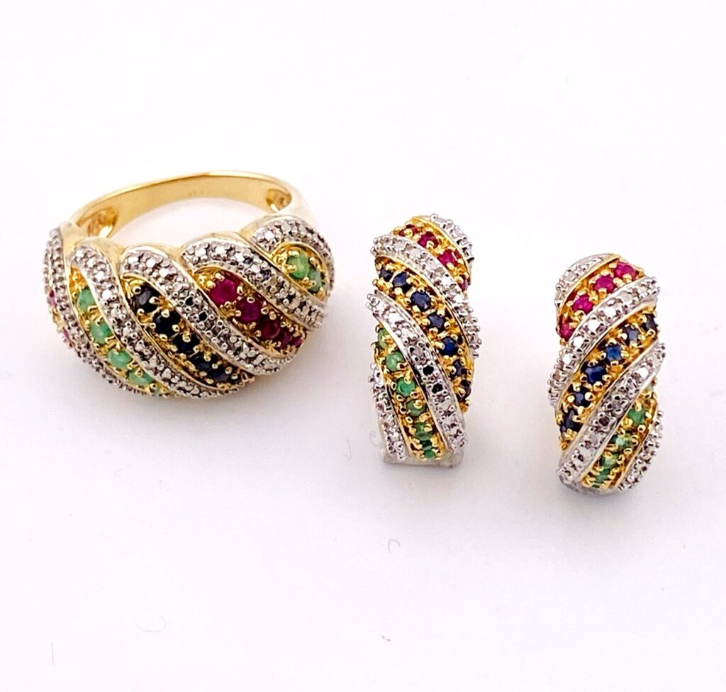 Ross Simons Multi-Gem Bombe Ring & Huggy Earrings – Gold Vermeil Set
