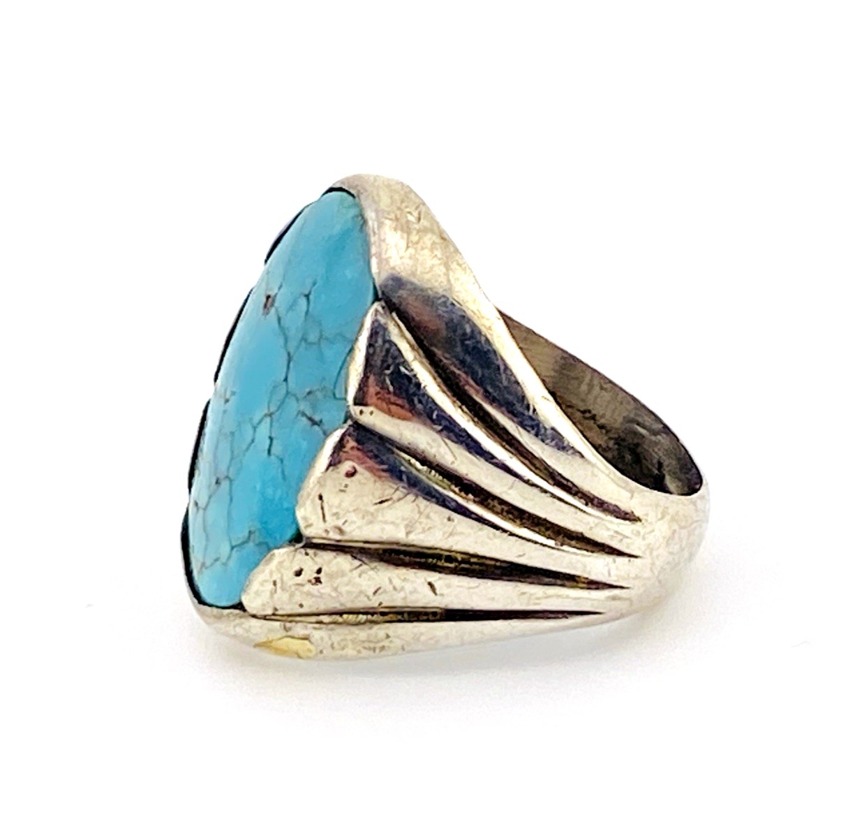 Sand-Cast Sterling Silver Spiderweb Turquoise Ring – Bell Trading Post – Size 11.75