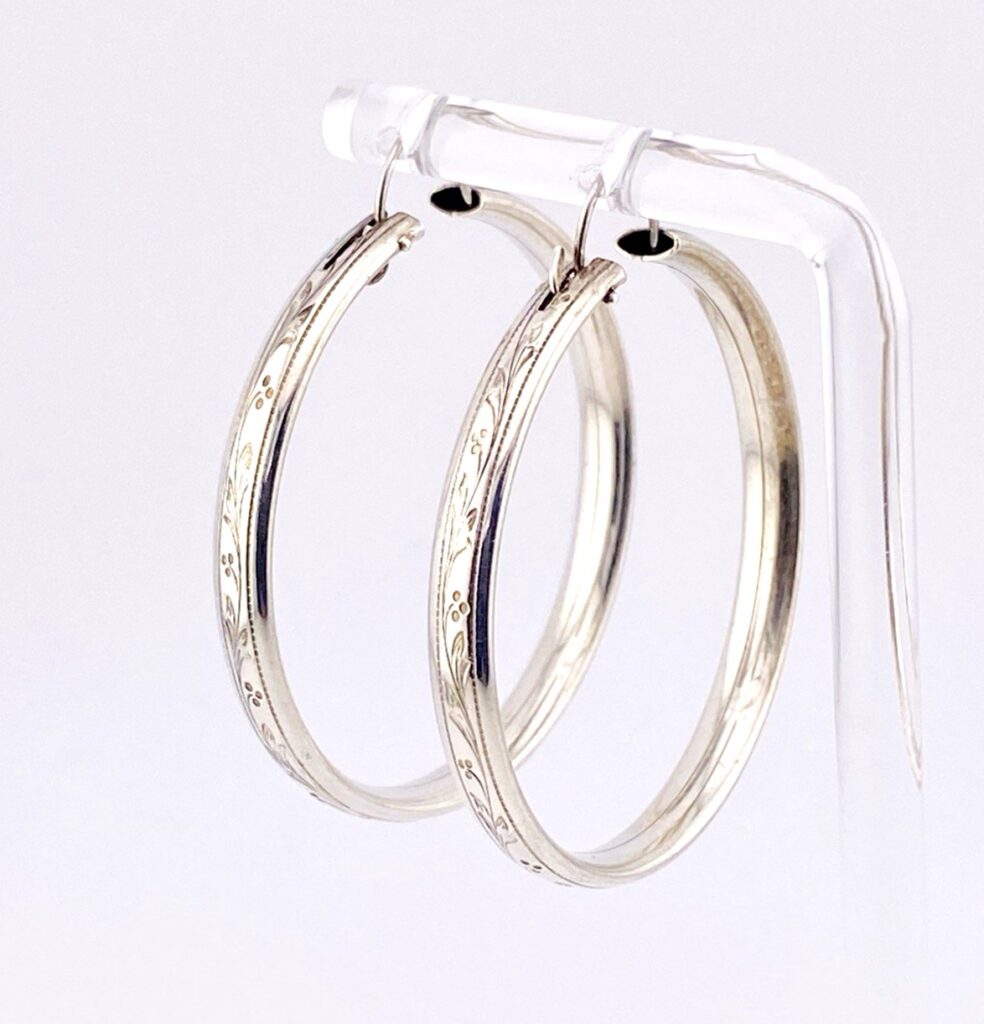 Vintage Sterling Silver Engraved Wreath Hoops