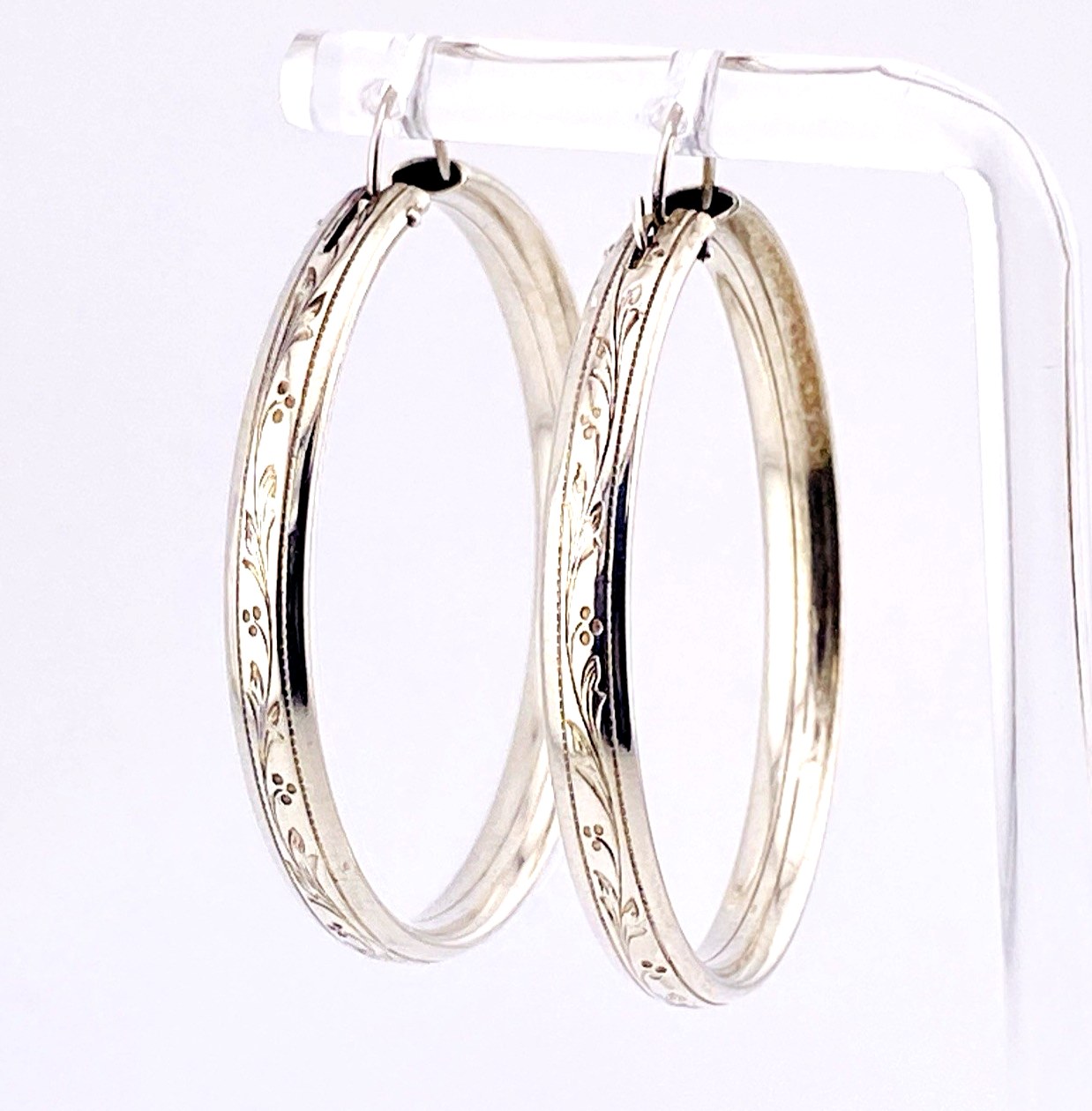 Vintage Sterling Silver Engraved Wreath Hoops