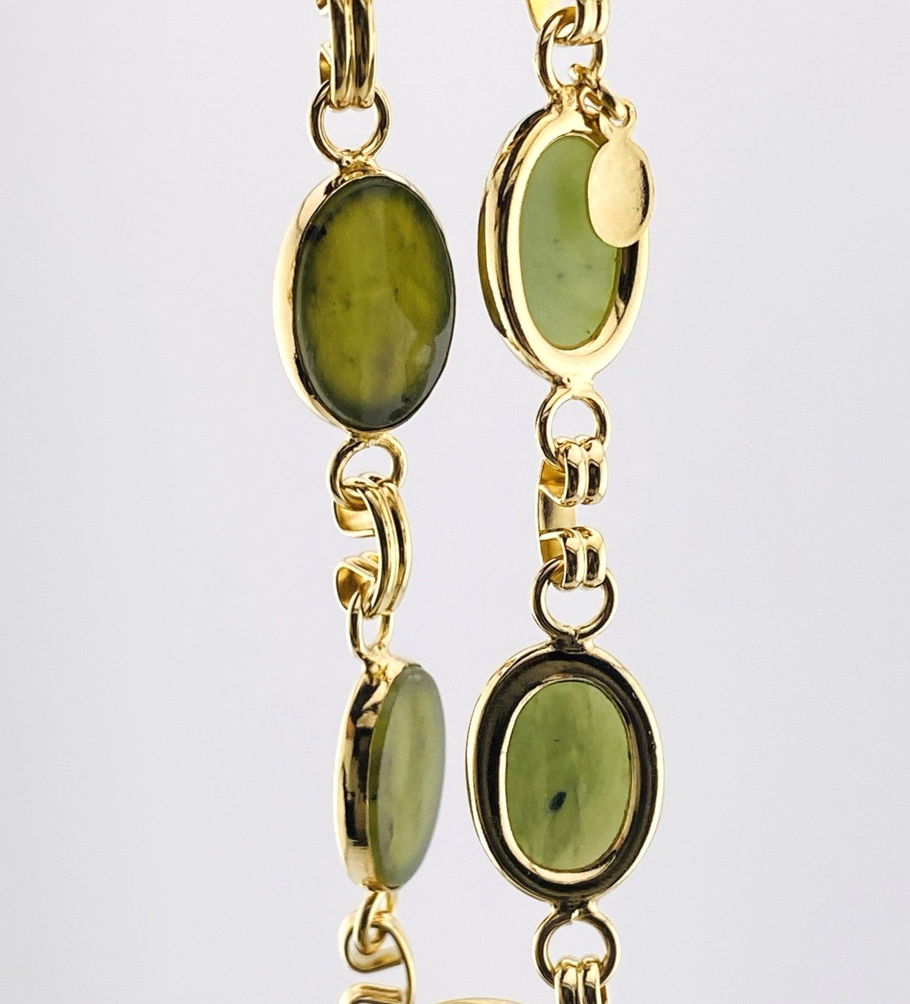 Vintage 7.25" Gold Filled Link Bracelet with Translucent Nephrite Jade