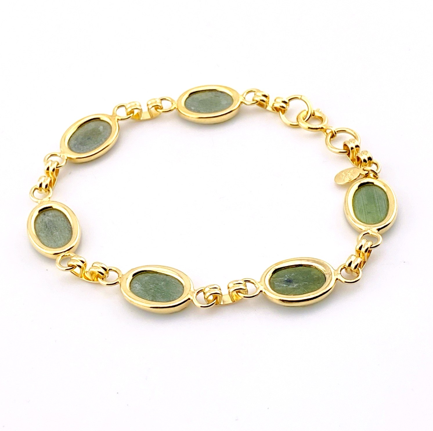 Vintage 7.25" Gold Filled Link Bracelet with Translucent Nephrite Jade
