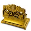 1960s Art Nouveau Brass Stamp Holder Box with Open Work Lid