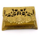 1960s Art Nouveau Brass Stamp Holder Box with Open Work Lid