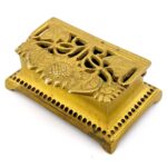 1960s Art Nouveau Brass Stamp Holder Box with Open Work Lid