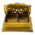 1960s Art Nouveau Brass Stamp Holder Box with Open Work Lid