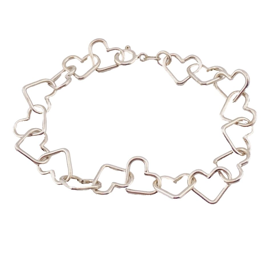 Vintage 6.5 Inch Heart Link Sterling Silver Bracelet