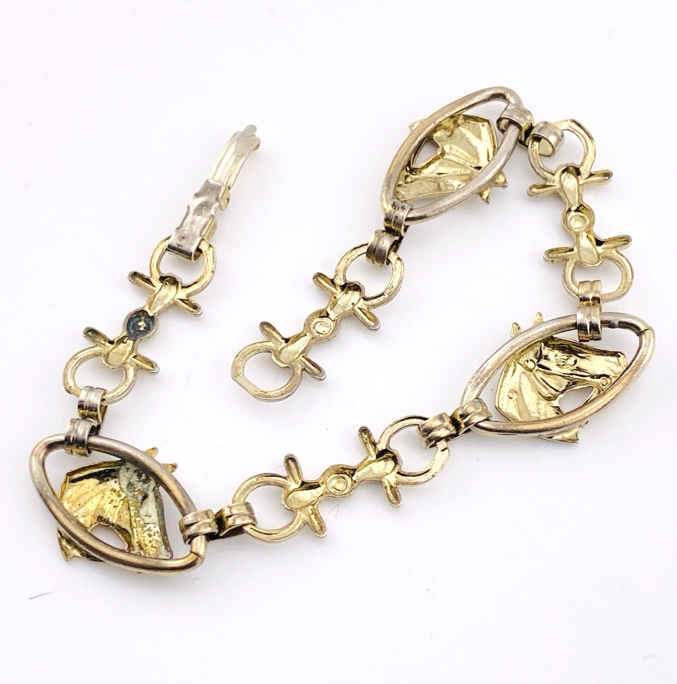 Vintage Silver Plated Horse and Bit Chain Bracelet – 6.75 Inches Long