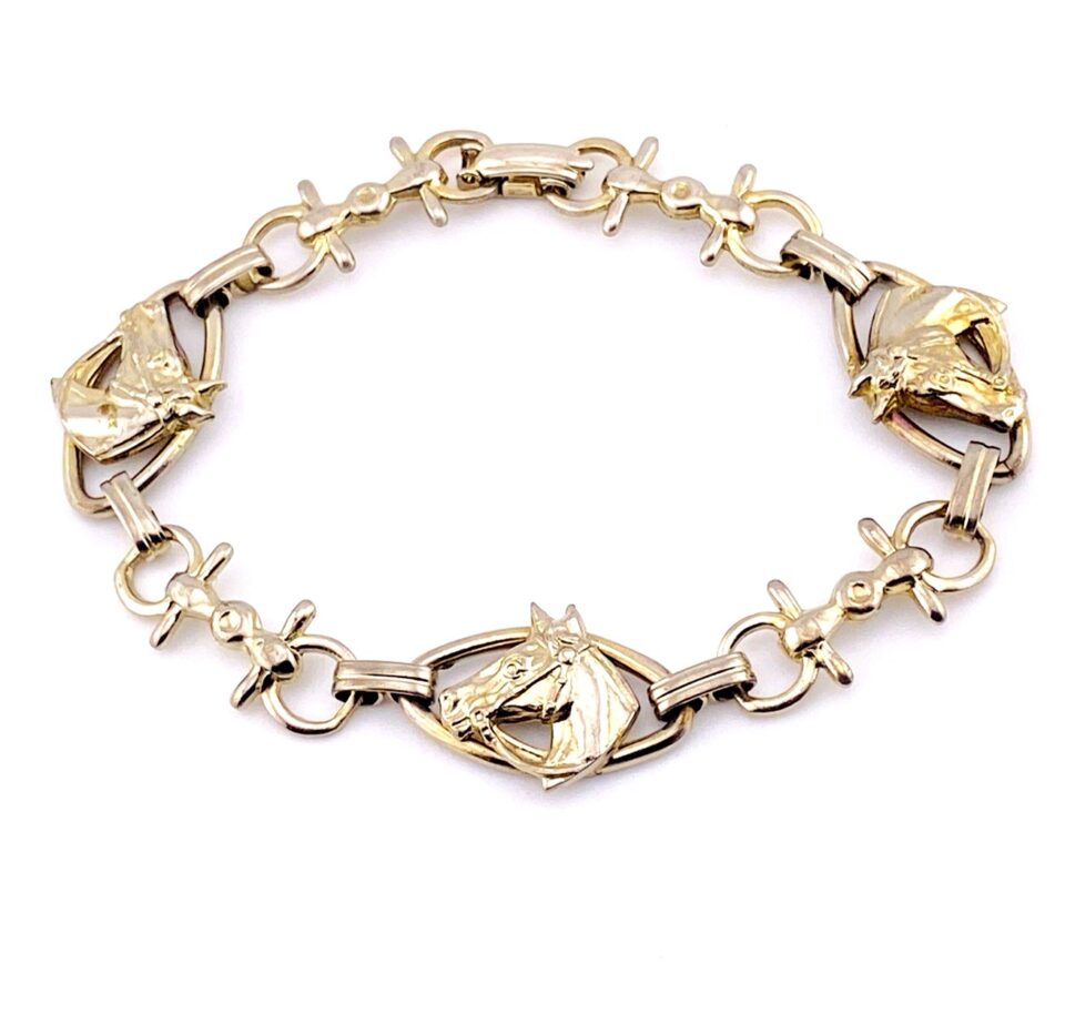 Vintage Silver Plated Horse and Bit Chain Bracelet - 6.75 Inches Long