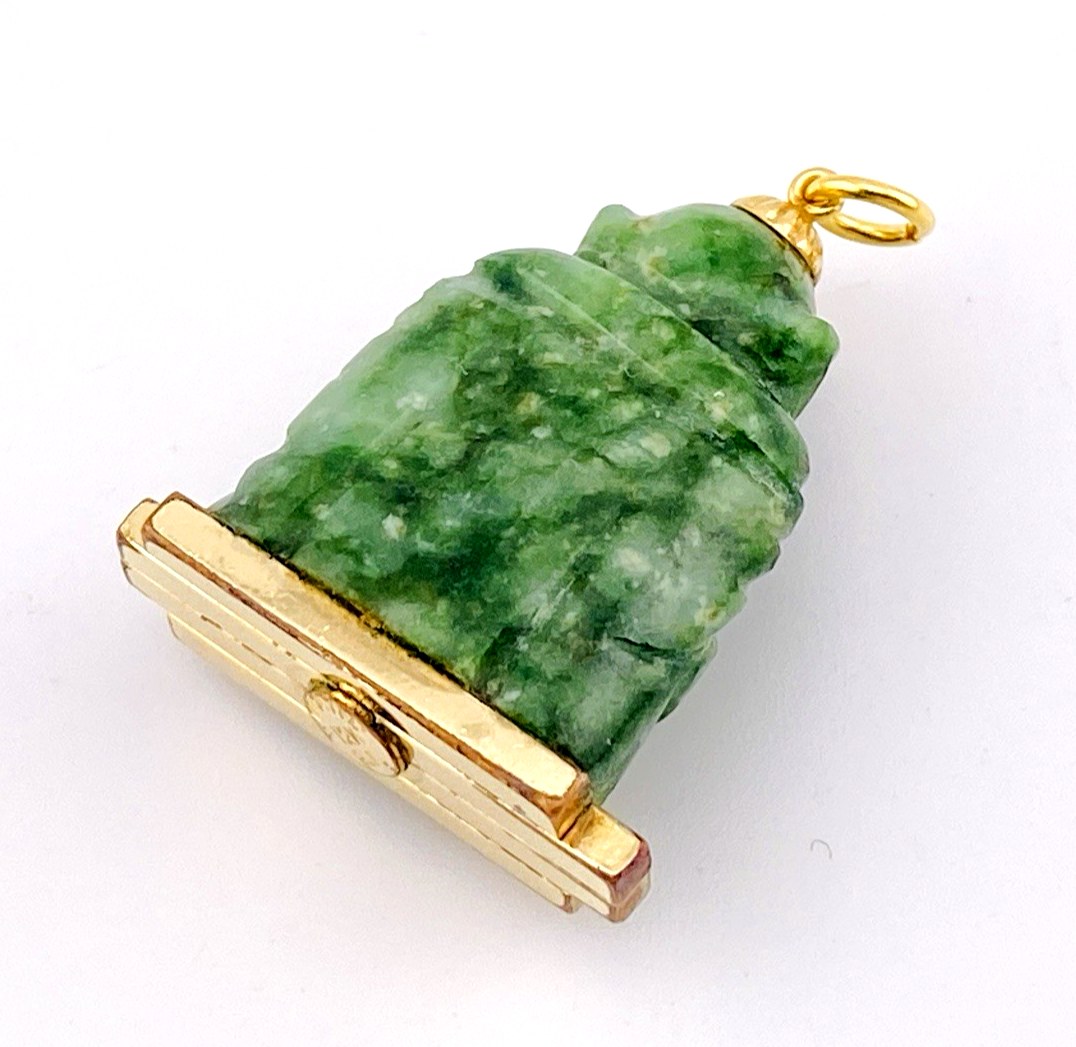 Winnard Carved Spinach Jadeite Jade Buddha Gold Filled Pendant Signed Vintage