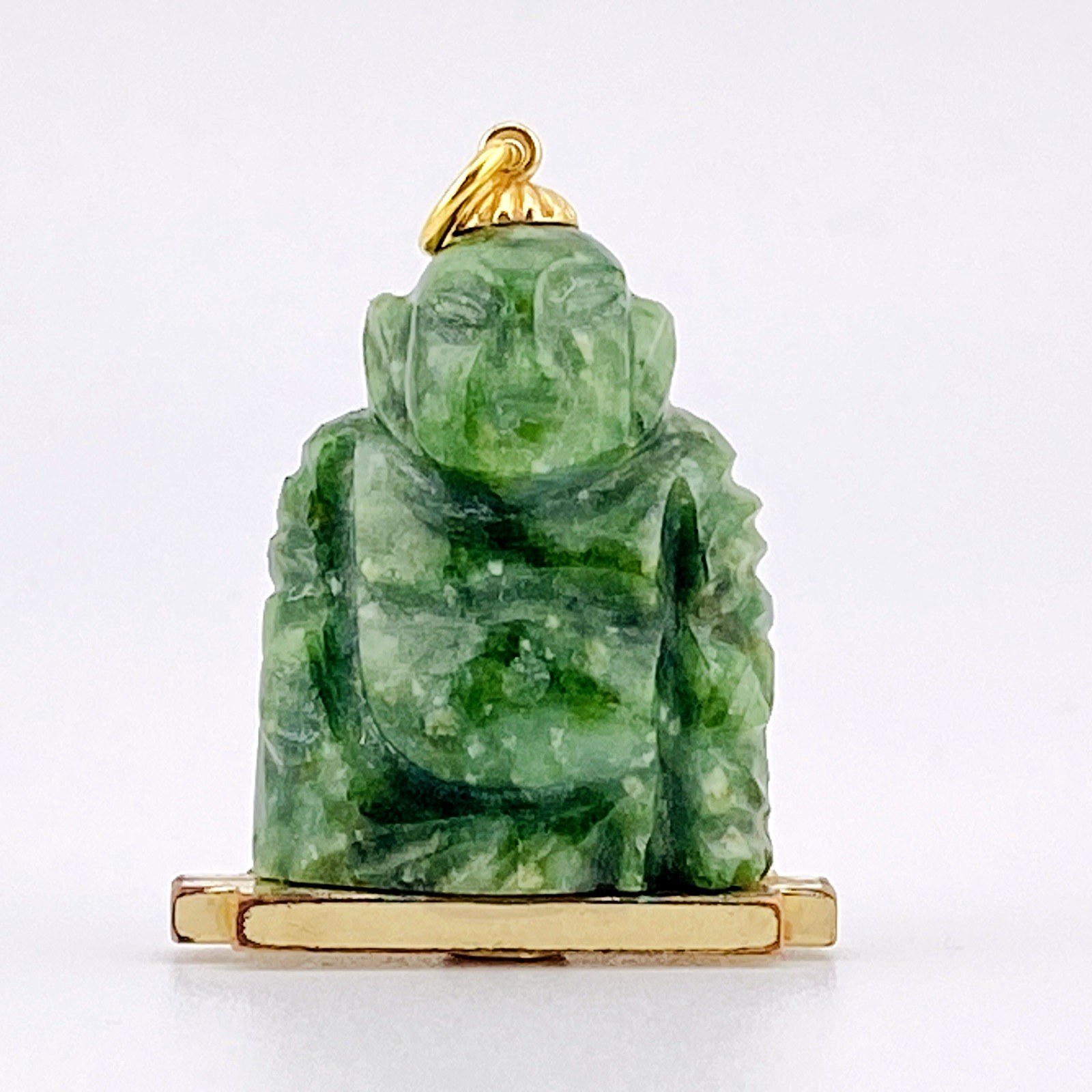 Winnard Carved Spinach Jadeite Jade Buddha Gold Filled Pendant Signed Vintage