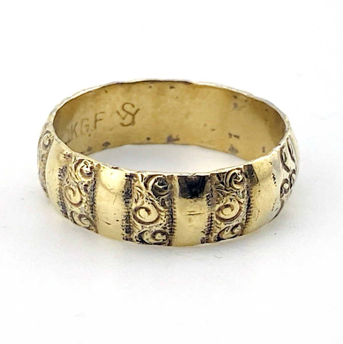 Antique Victorian Gold Filled Carved Band Ring Sz 9 Signed