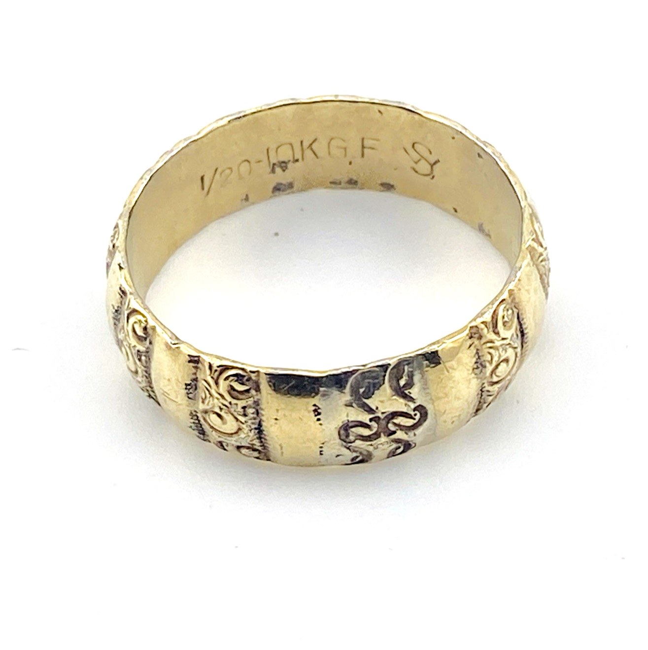Antique Victorian Gold Filled Carved Band Ring Sz 9 Signed