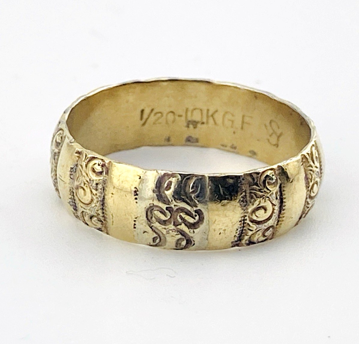 Antique Victorian Gold Filled Carved Band Ring Sz 9 Signed