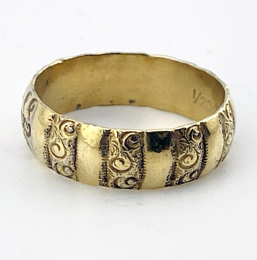 Antique Victorian Gold Filled Carved Band Ring Sz 9 Signed