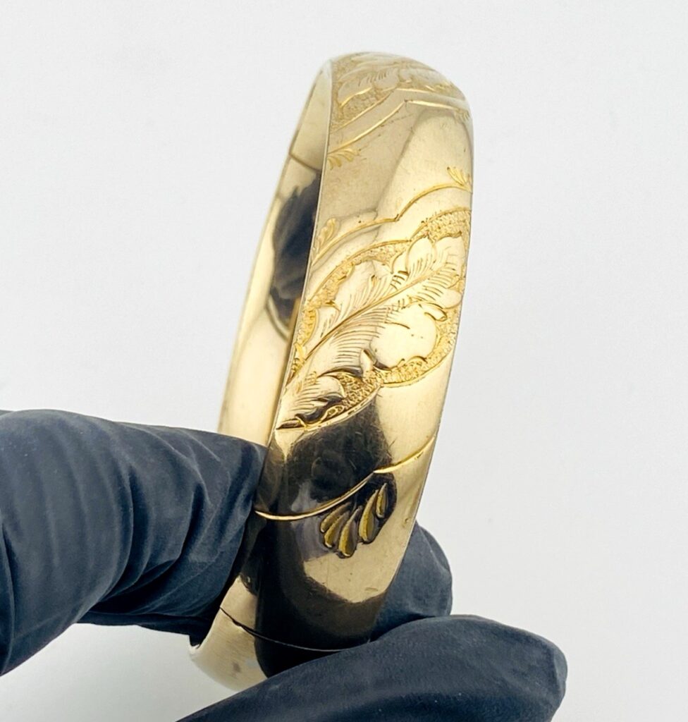 Antique Victorian Gold Filled Repousse Hinged Bangle