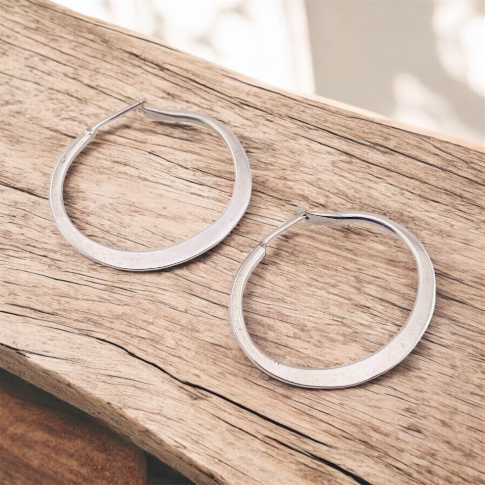 Artisan-Made Sterling Silver Modernist Hammered Hoop Earrings