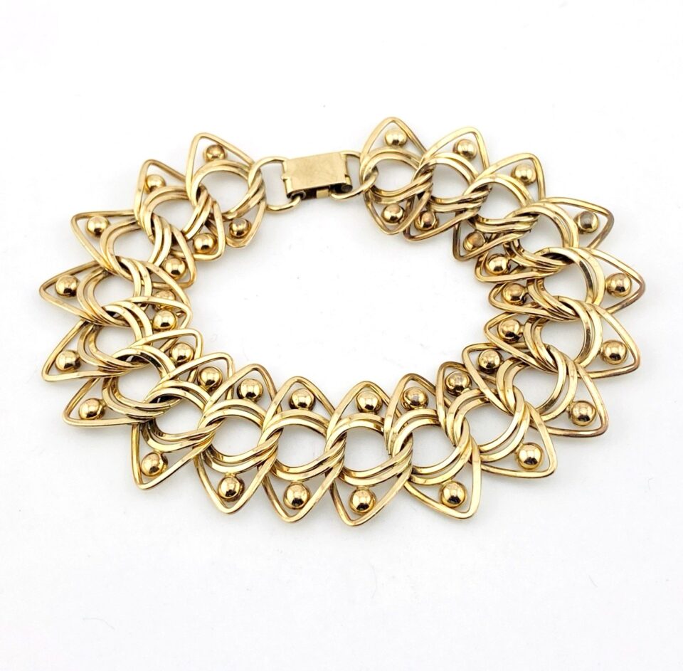 Binder Brothers Unusual Wide Gold Filled Bracelet Custom Links Signed 7 In