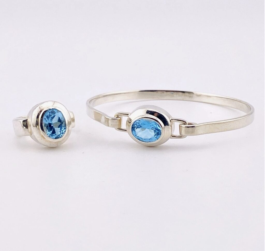 BOMA Sterling Silver Blue Topaz Bracelet and Earings Set - Sold Separately